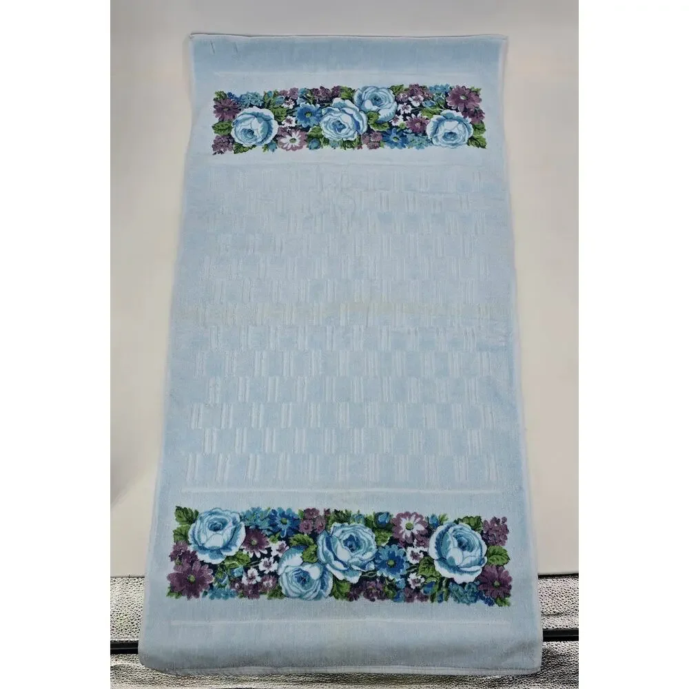 Vintage Lady Pepperell Blue Floral Towel Set 3pc Bath Plush Cotton Cottagecore